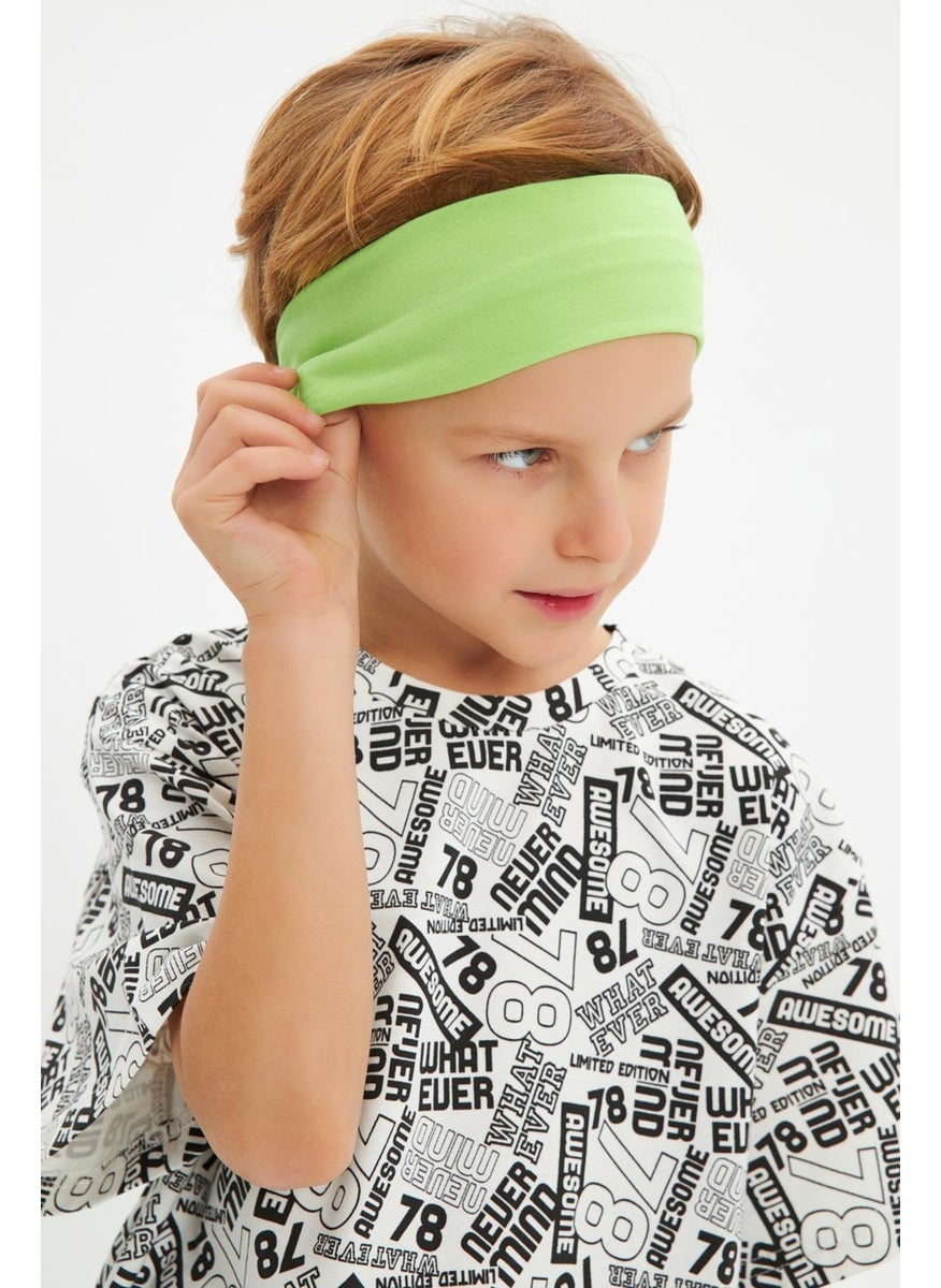 Babygiz Green White Boy's Cotton Combed Oversize White T-Shirt Green Bandana 2-Piece Set  - Image 5