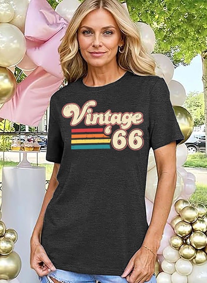 YALUCOR Women 60th Birthday Shirt Vintage 1966 Tshirt Sixty Bday Gift Casual Birthday Apparel Flower Graphic Short Sleeves Tee, Dark Grey-1966a, M - Image 2