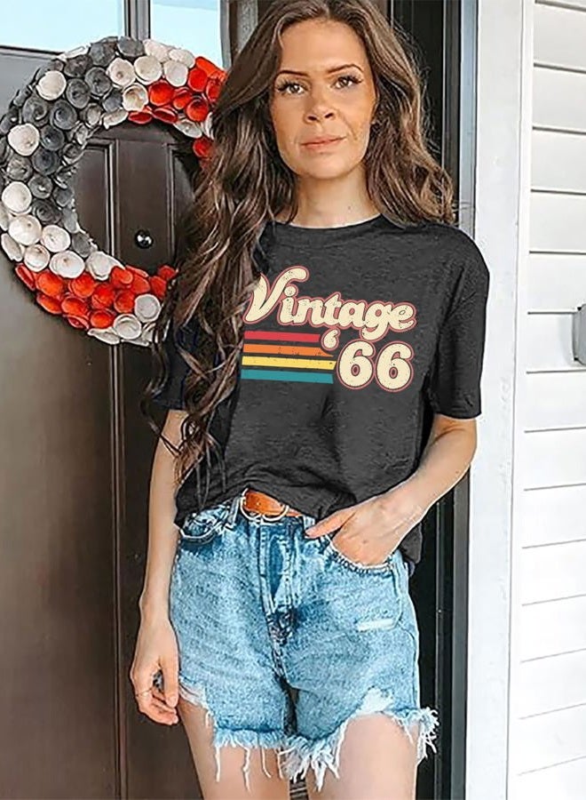 YALUCOR Women 60th Birthday Shirt Vintage 1966 Tshirt Sixty Bday Gift Casual Birthday Apparel Flower Graphic Short Sleeves Tee, Dark Grey-1966a, M - Image 3
