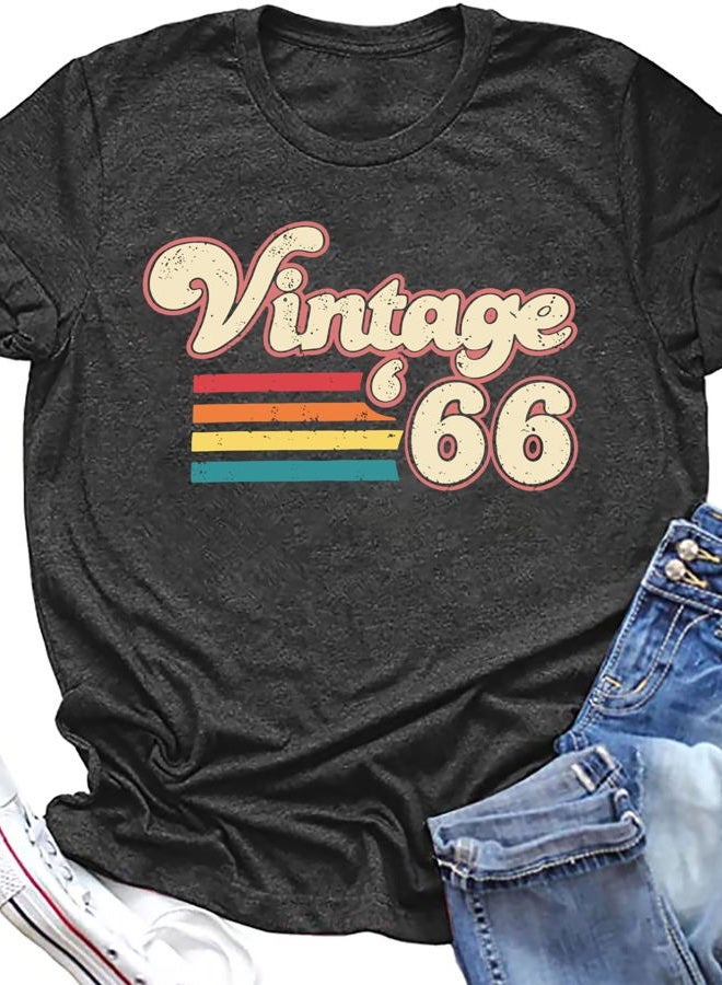 YALUCOR Women 60th Birthday Shirt Vintage 1966 Tshirt Sixty Bday Gift Casual Birthday Apparel Flower Graphic Short Sleeves Tee, Dark Grey-1966a, M - Image 1