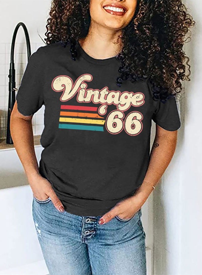 YALUCOR Women 60th Birthday Shirt Vintage 1966 Tshirt Sixty Bday Gift Casual Birthday Apparel Flower Graphic Short Sleeves Tee, Dark Grey-1966a, M - Image 5