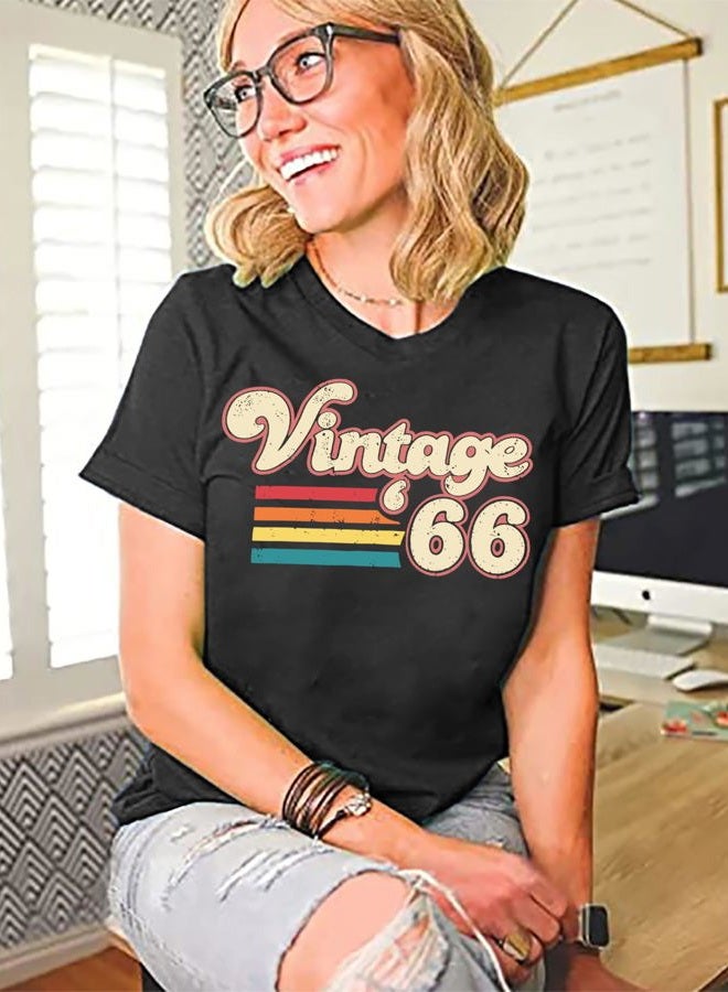 YALUCOR Women 60th Birthday Shirt Vintage 1966 Tshirt Sixty Bday Gift Casual Birthday Apparel Flower Graphic Short Sleeves Tee, Dark Grey-1966a, M - Image 4