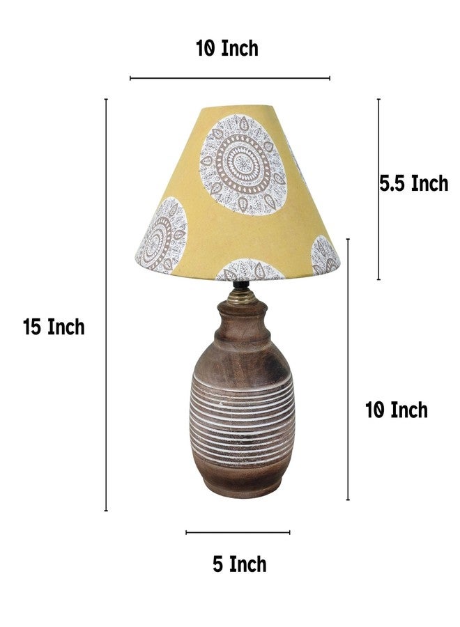tu casa Hand Carved Mangowood Table Lamp for Home Decoration, Bedroom, Living Room, Lounge, Office, Festival Gifting, Study Table (Mandala Print with Satin Shade) H - 15" / No Blub - Image 4