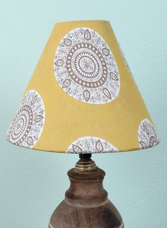 tu casa Hand Carved Mangowood Table Lamp for Home Decoration, Bedroom, Living Room, Lounge, Office, Festival Gifting, Study Table (Mandala Print with Satin Shade) H - 15" / No Blub - Image 3