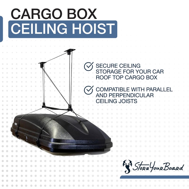 StoreYourBoard Cargo Box Pulley System â€“ Heavy-Duty Garage Hoist Lift for Rooftop Carriers â€“ Garage Storage & Garage Organization Ceiling Hoist with Pulley â€“ Holds 150 lbs - Fits 8â€“10 ft Ceilings - Image 3