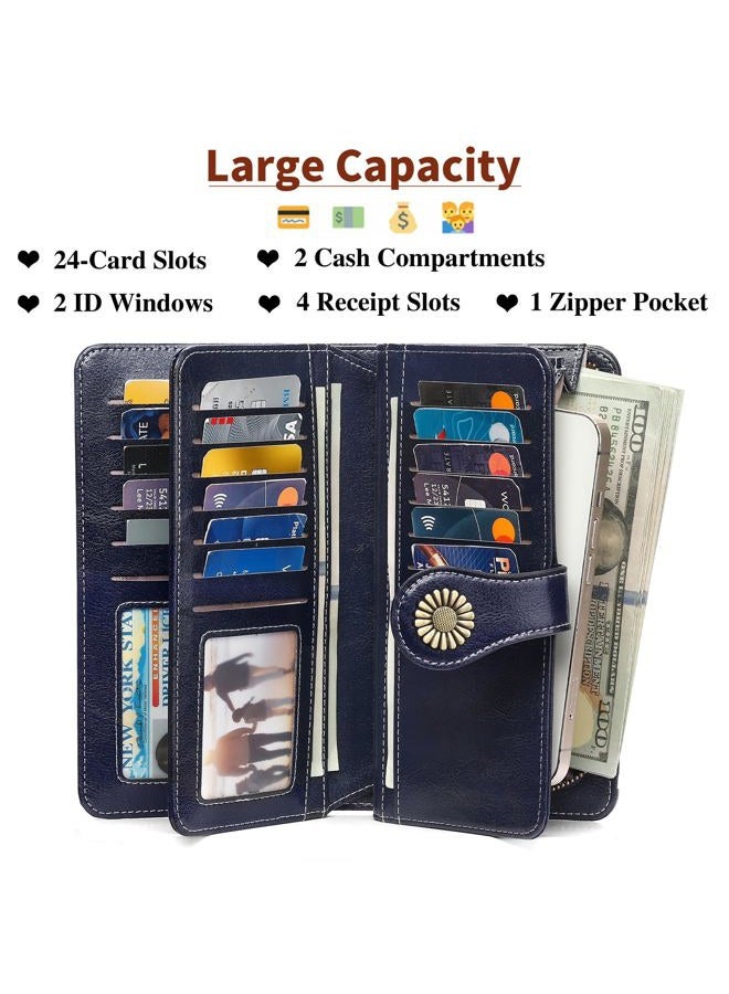 SENDEFN Women Card Wallet,Leather Passport Checkbook Travel Wallets for Women Large Capacity Long Purse for Women - Image 3