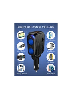 SYOSI Car Charger 180W Cigarette Lighter Splitter with 20W PD 2 Socket Cigarette Lighter Adapter Fast USB C Car Charger with Type C 20W PD QC3 for Dash Cam  - Image 2