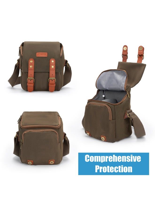 Caden Compact Camera Bag Case Canvas Leather Trim Compatible for Nikon, Canon, Sony SLR/DSLR Mirrorless Camera and Lenses Waterproof, Camera Shoulder Messenger Bag - Image 3