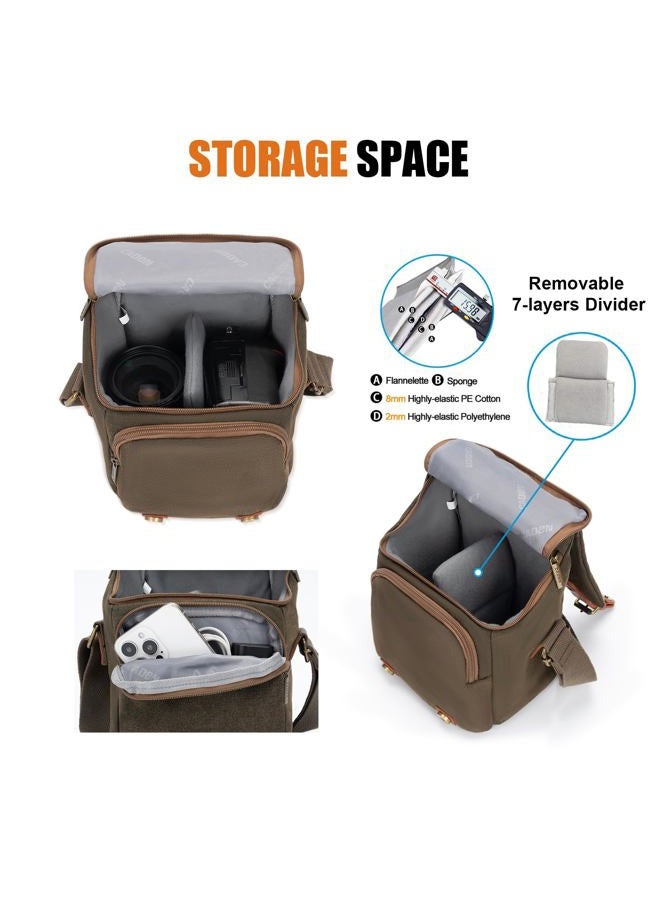 Caden Compact Camera Bag Case Canvas Leather Trim Compatible for Nikon, Canon, Sony SLR/DSLR Mirrorless Camera and Lenses Waterproof, Camera Shoulder Messenger Bag - Image 2