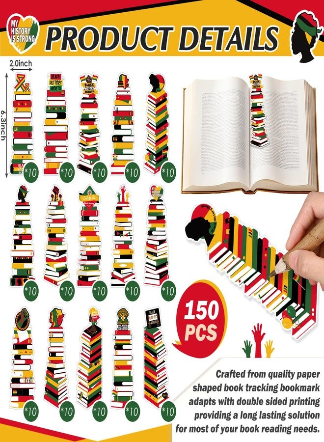 Kolldenn 150 Pcs Book Tracker Bookmarks Bulk 6.3 x 1.97 Inch Bookshelf Bookmarks Paper Tracking Bookmark Double Sided Reading Page Markers for Reading Lovers Students School (Black History Month) - Image 2