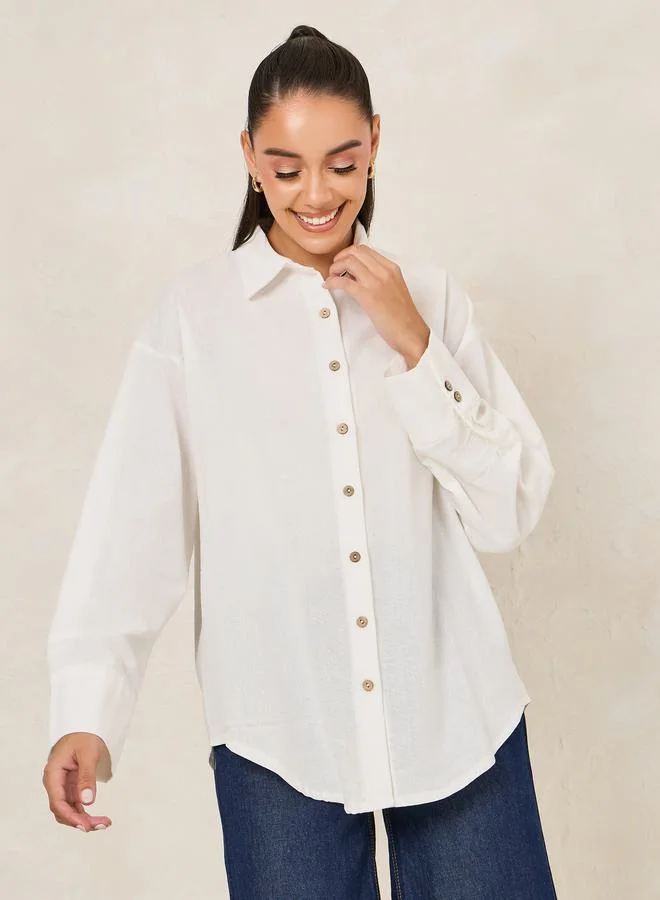 Styli Linen Look Oversized Longline Shirt