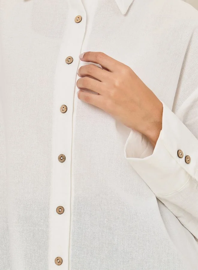 Styli Linen Look Oversized Longline Shirt