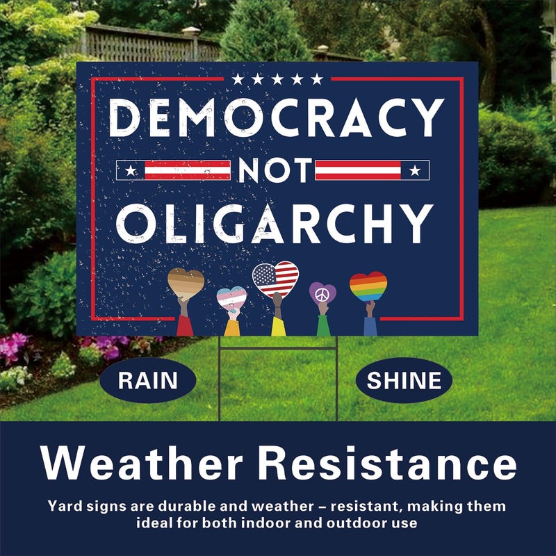 Lnyelxa No Kings Protest Yard Signs Democracy Not Oligarchy Yard Sign Double Sided Corrugated Plastic Outdoor Lawn Garden Sign with Metal H Stake 18"x12"(Blue) - Image 3