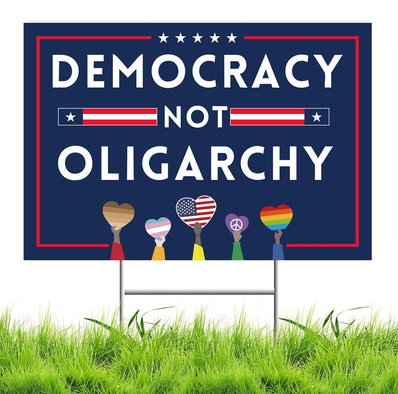 Lnyelxa No Kings Protest Yard Signs Democracy Not Oligarchy Yard Sign Double Sided Corrugated Plastic Outdoor Lawn Garden Sign with Metal H Stake 18"x12"(Blue) - Image 1