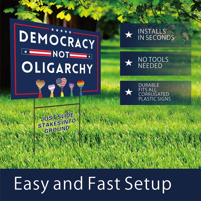 Lnyelxa No Kings Protest Yard Signs Democracy Not Oligarchy Yard Sign Double Sided Corrugated Plastic Outdoor Lawn Garden Sign with Metal H Stake 18"x12"(Blue) - Image 2