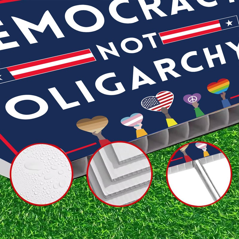Lnyelxa No Kings Protest Yard Signs Democracy Not Oligarchy Yard Sign Double Sided Corrugated Plastic Outdoor Lawn Garden Sign with Metal H Stake 18"x12"(Blue) - Image 4