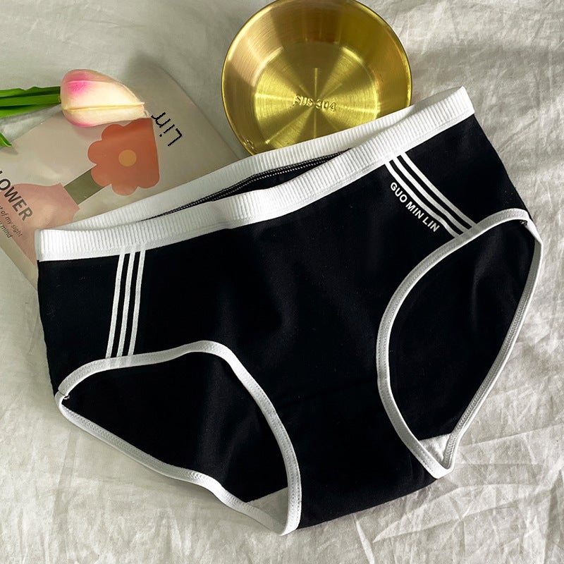 Underwear womens cotton cotton crotch waist seamless plus size underpants Japanese style sports girls raw triangle shorts wholesale Black  - Image 5