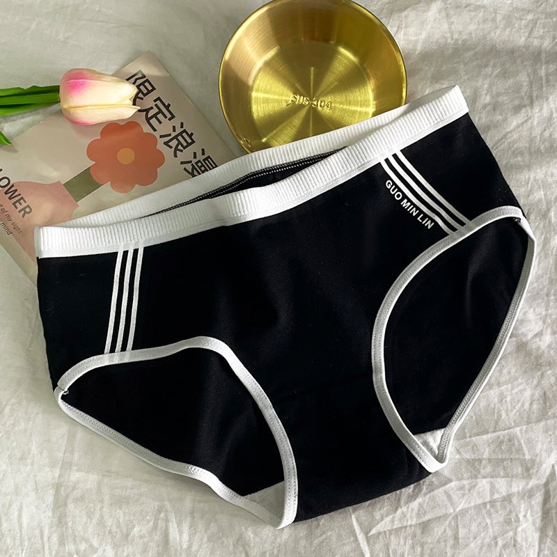 Underwear womens cotton cotton crotch waist seamless plus size underpants Japanese style sports girls raw triangle shorts wholesale Black  - Image 1