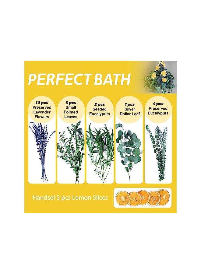 The Bros 5 Kinds Mix Dried Eucalyptus & Lavender Flowers Bundle for Shower , 15''-17''Natural Real Fresh Preserved Eucalyptus Leaves and Lemon Hanging Plants, Home Bathroom Decor, Fragrance - Image 3