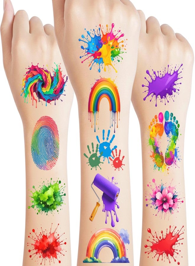 Backtopeia Painting Temporary Tattoos | Painting Birthday Party Decorations Colorful Splash Stickers Paint Art Painting Themed Party Favors Supplies Accessories Artist Gift Idea For Kids Boy Girl Teen Adult - Image 1