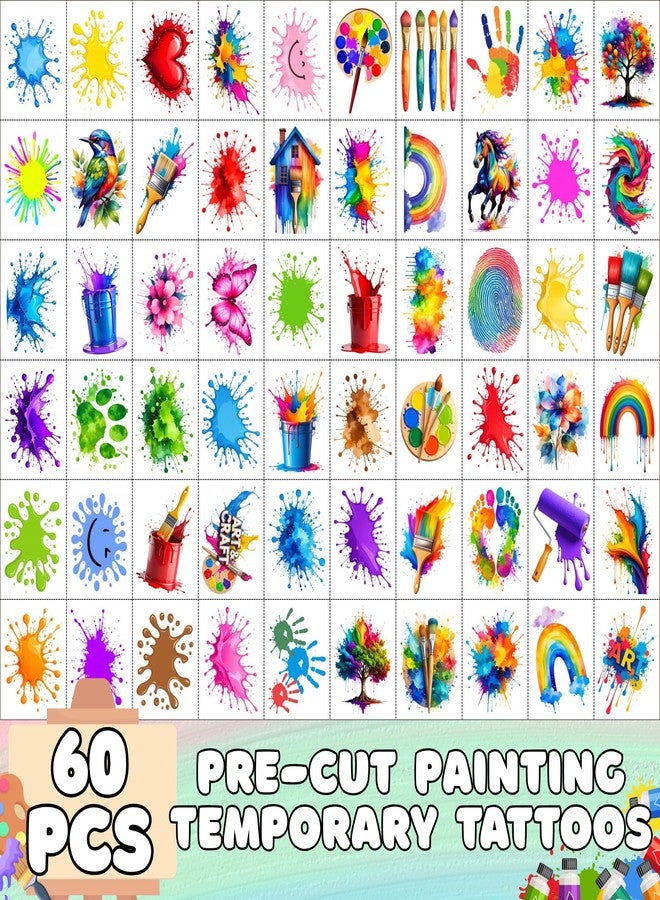 Backtopeia Painting Temporary Tattoos | Painting Birthday Party Decorations Colorful Splash Stickers Paint Art Painting Themed Party Favors Supplies Accessories Artist Gift Idea For Kids Boy Girl Teen Adult - Image 2