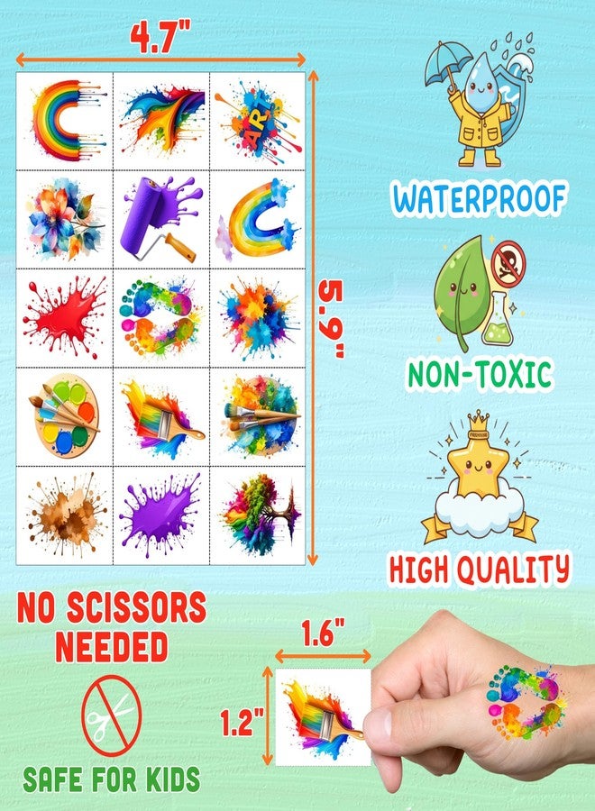 Backtopeia Painting Temporary Tattoos | Painting Birthday Party Decorations Colorful Splash Stickers Paint Art Painting Themed Party Favors Supplies Accessories Artist Gift Idea For Kids Boy Girl Teen Adult - Image 4
