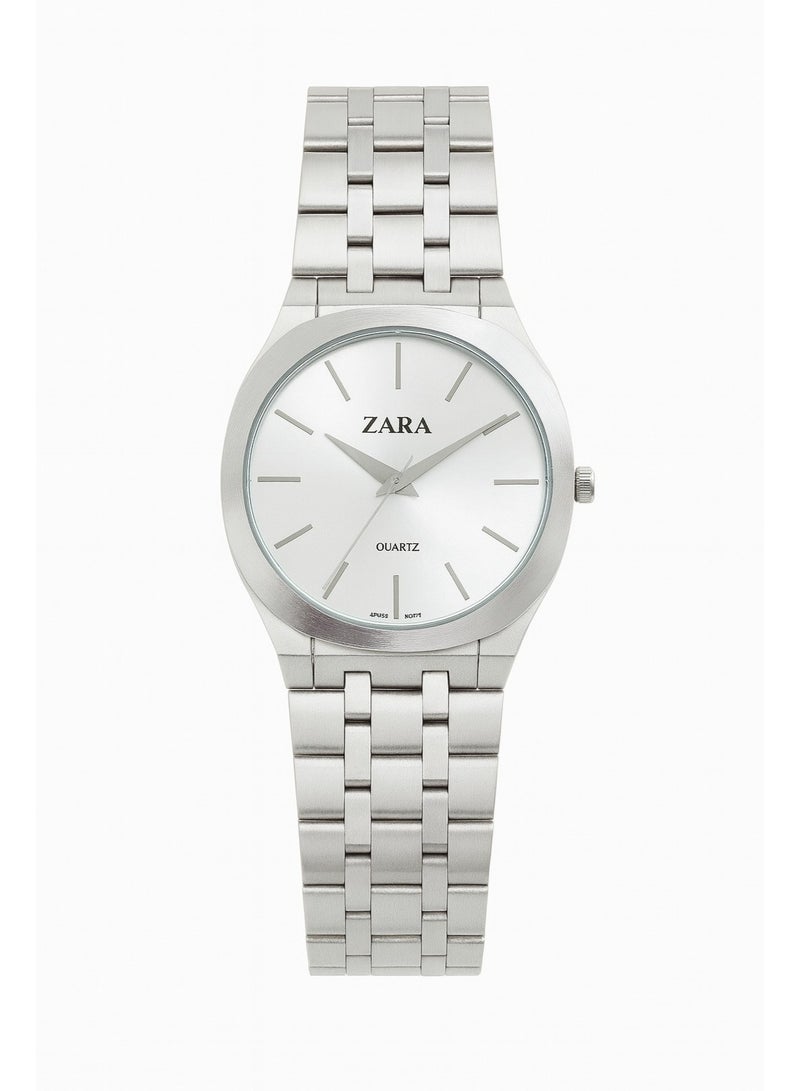 ZARA Quartz Analog Wristwatch for Men – Stainless Steel Bracelet, White Dial