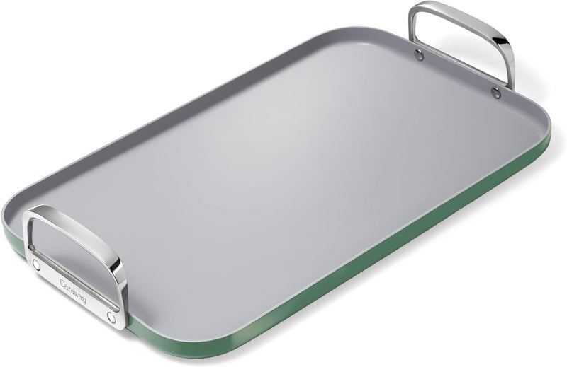 CARAWAY Caraway Double Burner Griddle  19x12 Griddle Pan  NonStick Ceramic Coated  Non Toxic PTFE  PFOA Free  Oven Safe  Compatible with All Stovetops  Sage  - Image 1