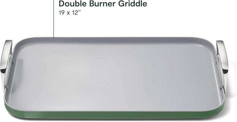 CARAWAY Caraway Double Burner Griddle  19x12 Griddle Pan  NonStick Ceramic Coated  Non Toxic PTFE  PFOA Free  Oven Safe  Compatible with All Stovetops  Sage  - Image 3
