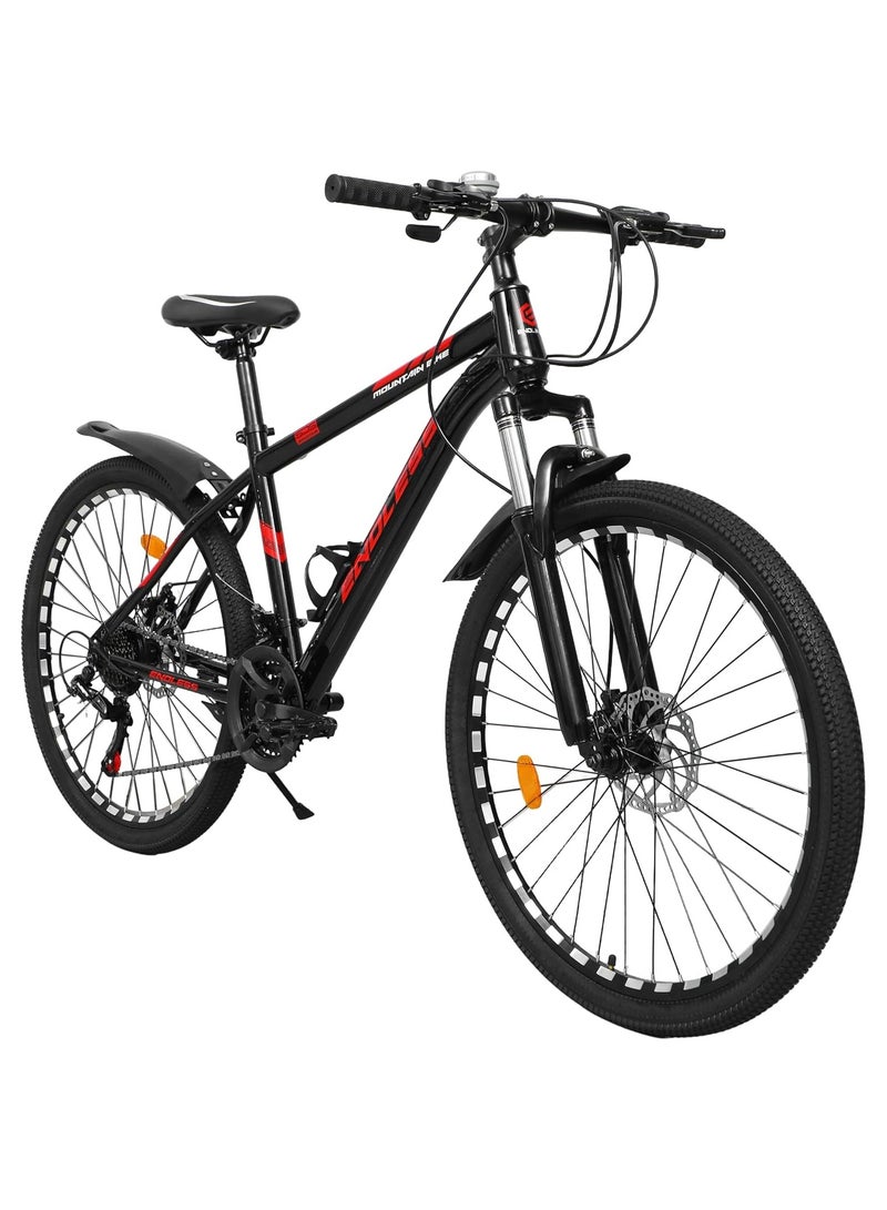 ENDLESS  High Carbon Steel Mountain Bike|17 Inch Frame Size | 27.5 Inch Wheel Size | 21 Speed Shimano Gear | Dual Disc Brakes | Bike For Men & Women | Black Red Color  - Image 1