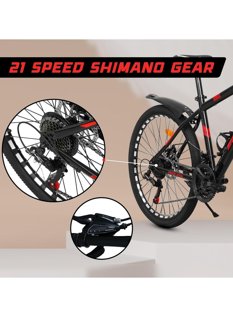 ENDLESS  High Carbon Steel Mountain Bike|17 Inch Frame Size | 27.5 Inch Wheel Size | 21 Speed Shimano Gear | Dual Disc Brakes | Bike For Men & Women | Black Red Color  - Image 4
