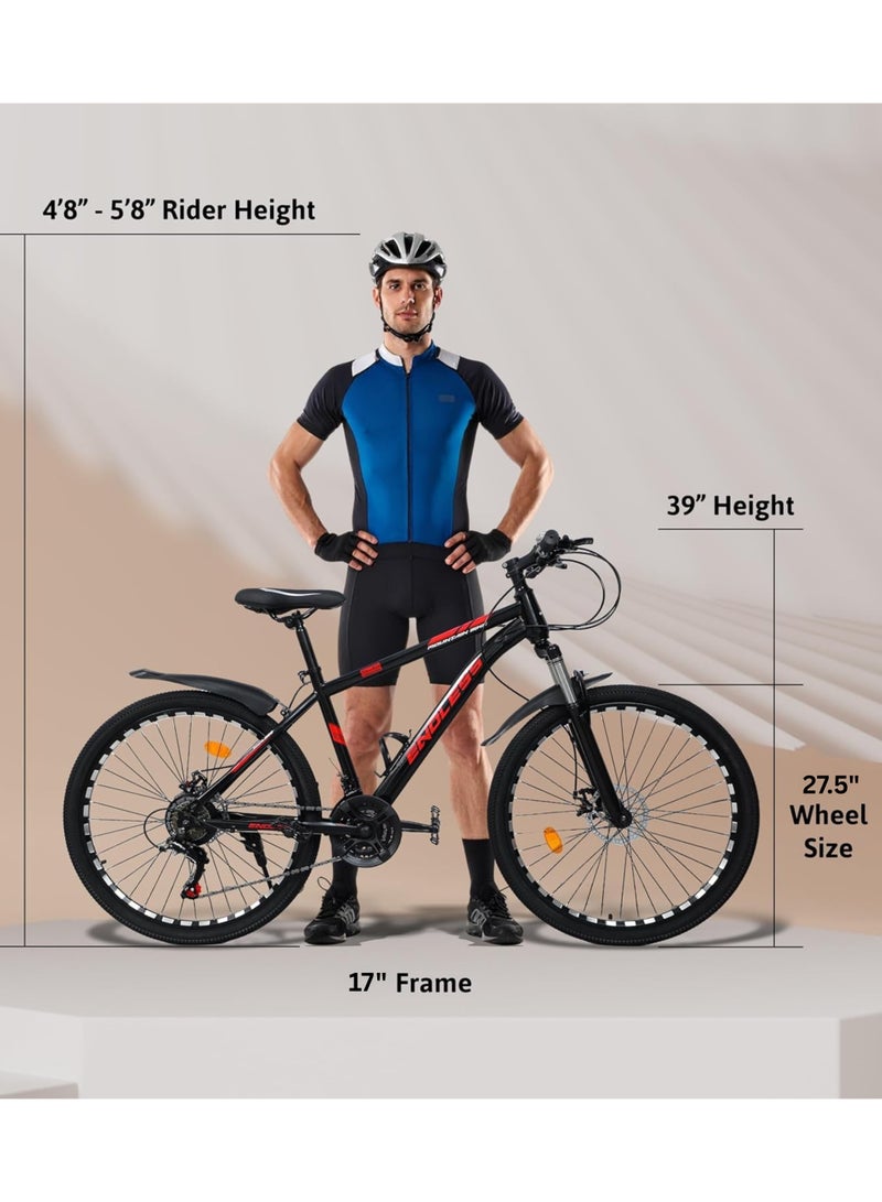 ENDLESS  High Carbon Steel Mountain Bike|17 Inch Frame Size | 27.5 Inch Wheel Size | 21 Speed Shimano Gear | Dual Disc Brakes | Bike For Men & Women | Black Red Color  - Image 5