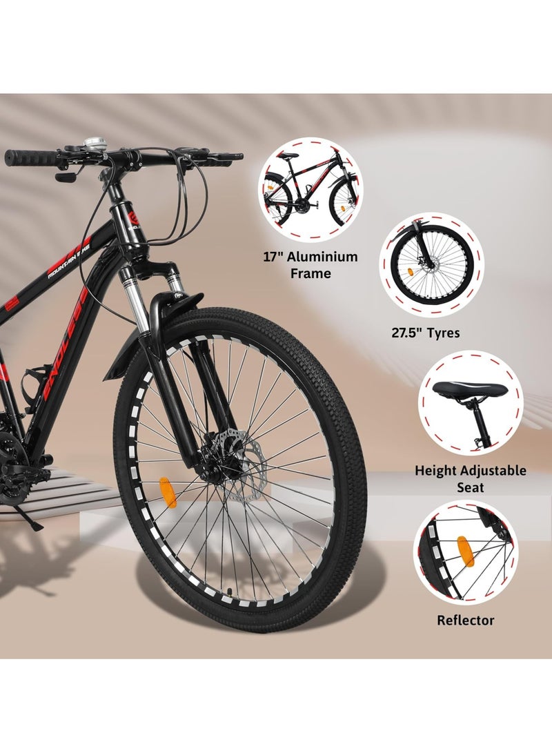 ENDLESS  High Carbon Steel Mountain Bike|17 Inch Frame Size | 27.5 Inch Wheel Size | 21 Speed Shimano Gear | Dual Disc Brakes | Bike For Men & Women | Black Red Color  - Image 3