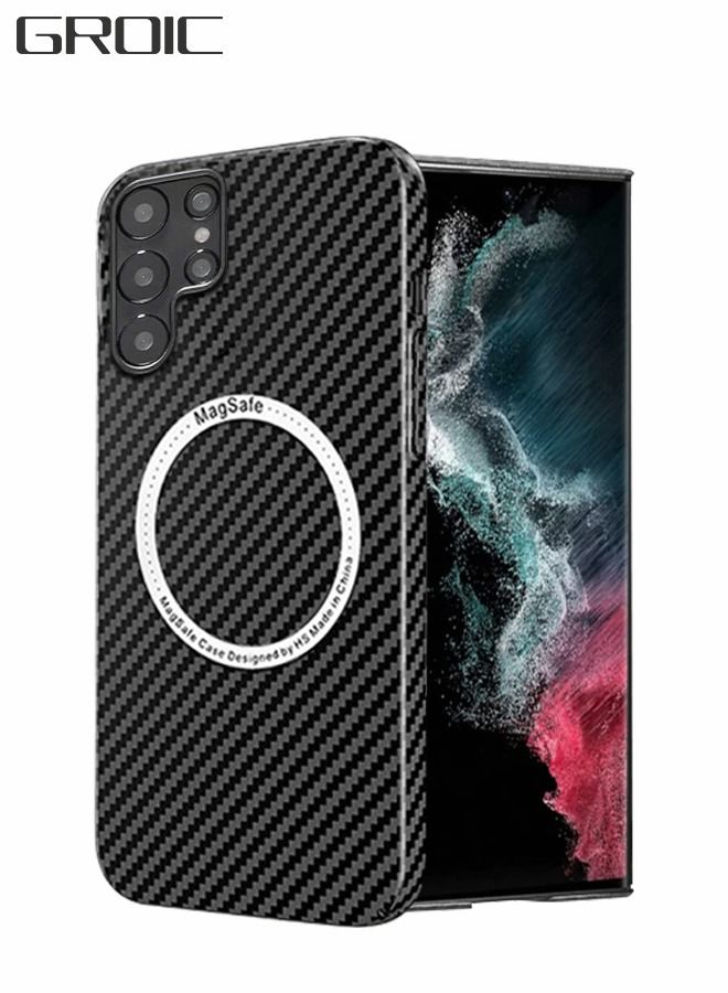 GROIC Magnetic Case Compatible with S22 Ultra 6.8 Inch Carbon Fiber Slim Phone Case, Compatible with MagSafe Accessories - Drop Resistant Black - Image 1