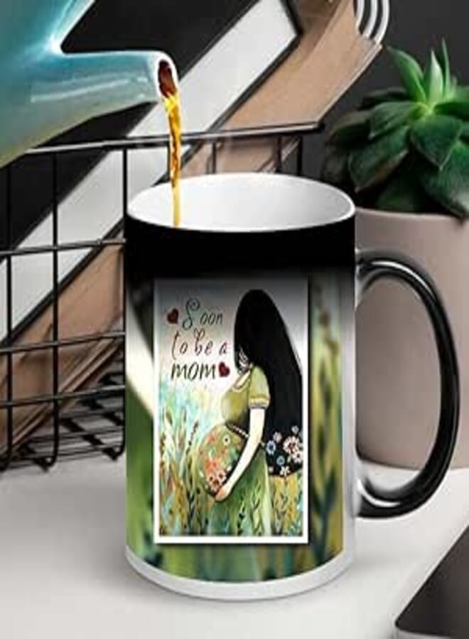 Funky Store Soon to Be A Mom Black Ceramic Magic Mug (11OZ) | Baby Shower Gifts for Mom | Mothers Day Gifts for Mom