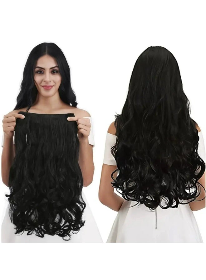 REECHO Clip in Black Hair Extensions for Women, Thick Double Weft Wavy Soft Hair & Blends Well Long Hairpieces(24inch, Natural Black) - Image 1