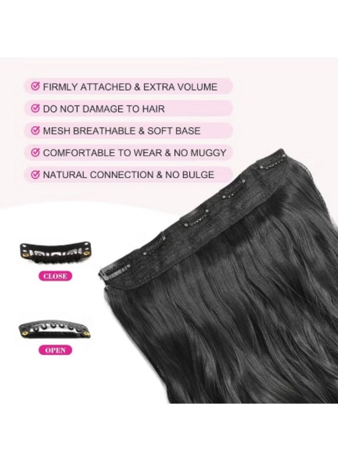 REECHO Clip in Black Hair Extensions for Women, Thick Double Weft Wavy Soft Hair & Blends Well Long Hairpieces(24inch, Natural Black) - Image 4