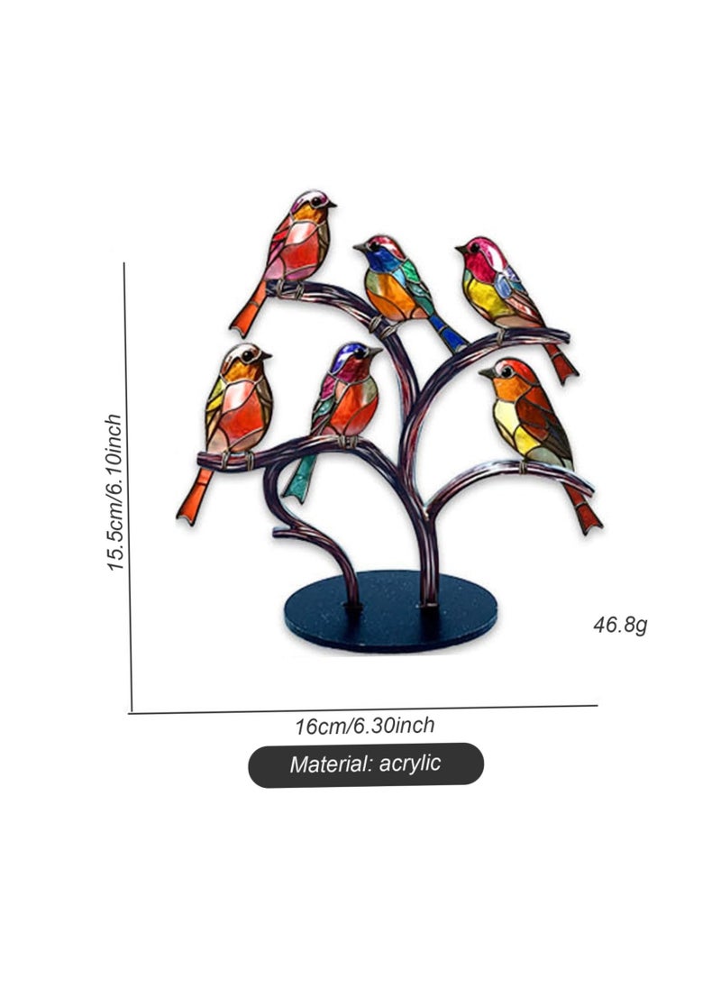 Stained Glass Birds Desktop Ornament, 6 Birds Imitation Glass Art Tabletop Decor, Metal Vivid Craft Desktop Ornaments for Home Office Decor, Retro Acrylic Desktop Decoration - Image 4