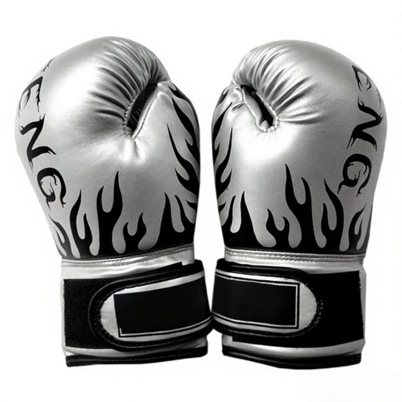 SUTENG Boxing Training Gloves: Silver Premium PU Leather With Thick Foam Padding - Thumb-Lock Design Ergonomic Curved Boxing Gloves for Kids Age 8 to 14 Years Old - Image 4