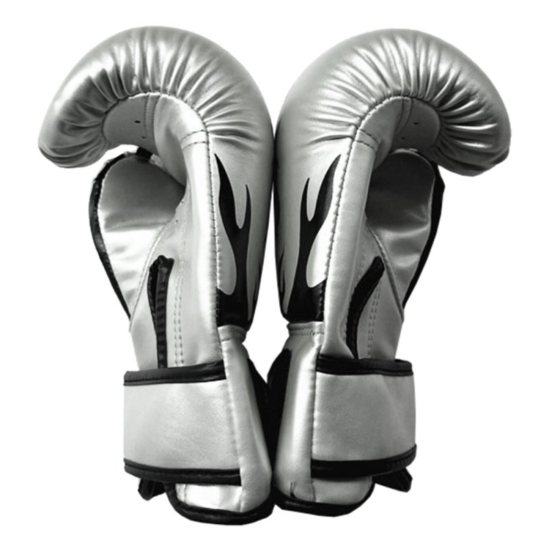 SUTENG Boxing Training Gloves: Silver Premium PU Leather With Thick Foam Padding - Thumb-Lock Design Ergonomic Curved Boxing Gloves for Kids Age 8 to 14 Years Old - Image 2