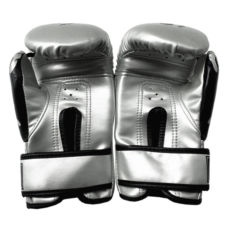 SUTENG Boxing Training Gloves: Silver Premium PU Leather With Thick Foam Padding - Thumb-Lock Design Ergonomic Curved Boxing Gloves for Kids Age 8 to 14 Years Old - Image 3