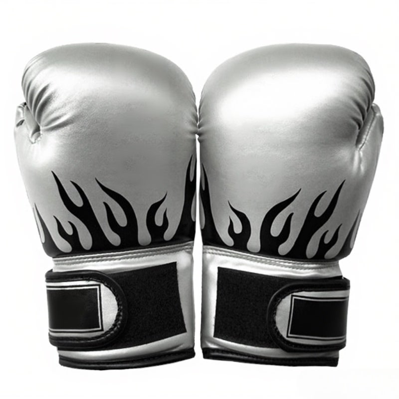 SUTENG Boxing Training Gloves: Silver Premium PU Leather With Thick Foam Padding - Thumb-Lock Design Ergonomic Curved Boxing Gloves for Kids Age 8 to 14 Years Old - Image 5
