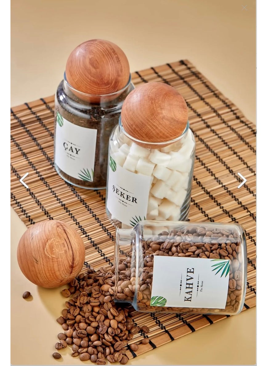Fbz Home 3-Piece Wooden Top Lid 800 ml Tea & Sugar & Coffee Jar Storage Container  - Image 1
