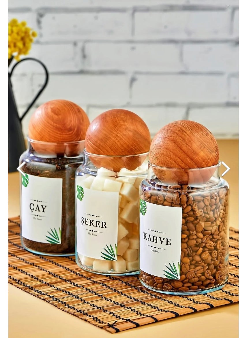 Fbz Home 3-Piece Wooden Top Lid 800 ml Tea & Sugar & Coffee Jar Storage Container  - Image 3