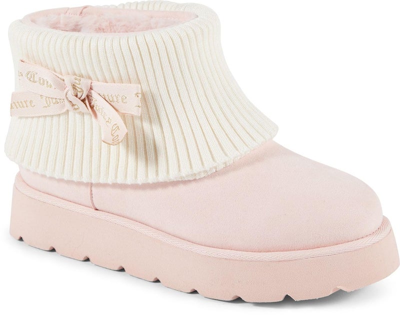 Juicy Couture Womenâ€™s Ankle Boots â€“ Micro Suede Booties with Faux Fur Lining, Ribbed Knit Collar, Juicy Logo Bow-Pierre-Blush-9 - Image 1