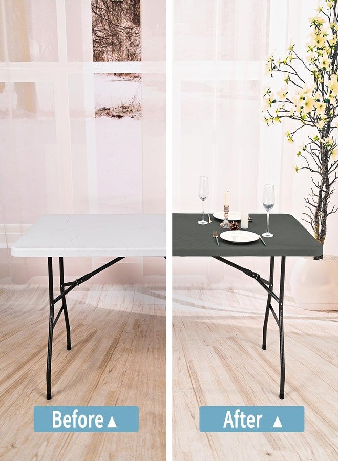 Showgeous 8 Pack Stretch Fabric Table Top Cap Cover, Elastic Fitted Tablecloths for 6 Foot Rectangle Tables, Washable Spandex Picnic Table Cover for Outdoor Camping Patio Banquet Party (Gray, 30" W x 72" L) - Image 3