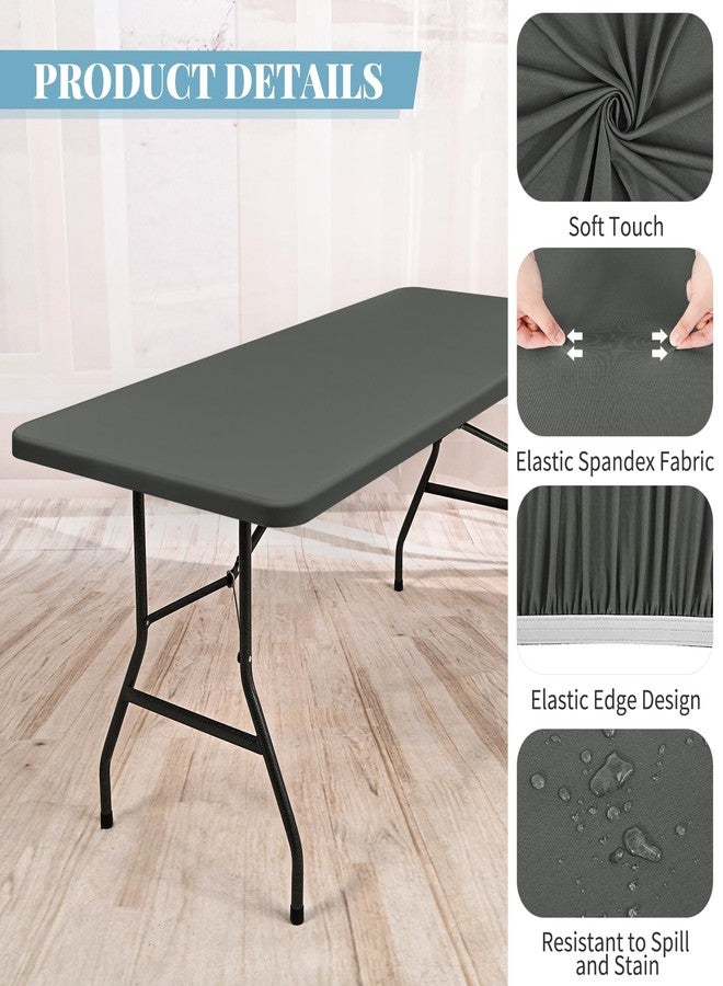 Showgeous 8 Pack Stretch Fabric Table Top Cap Cover, Elastic Fitted Tablecloths for 6 Foot Rectangle Tables, Washable Spandex Picnic Table Cover for Outdoor Camping Patio Banquet Party (Gray, 30" W x 72" L) - Image 4