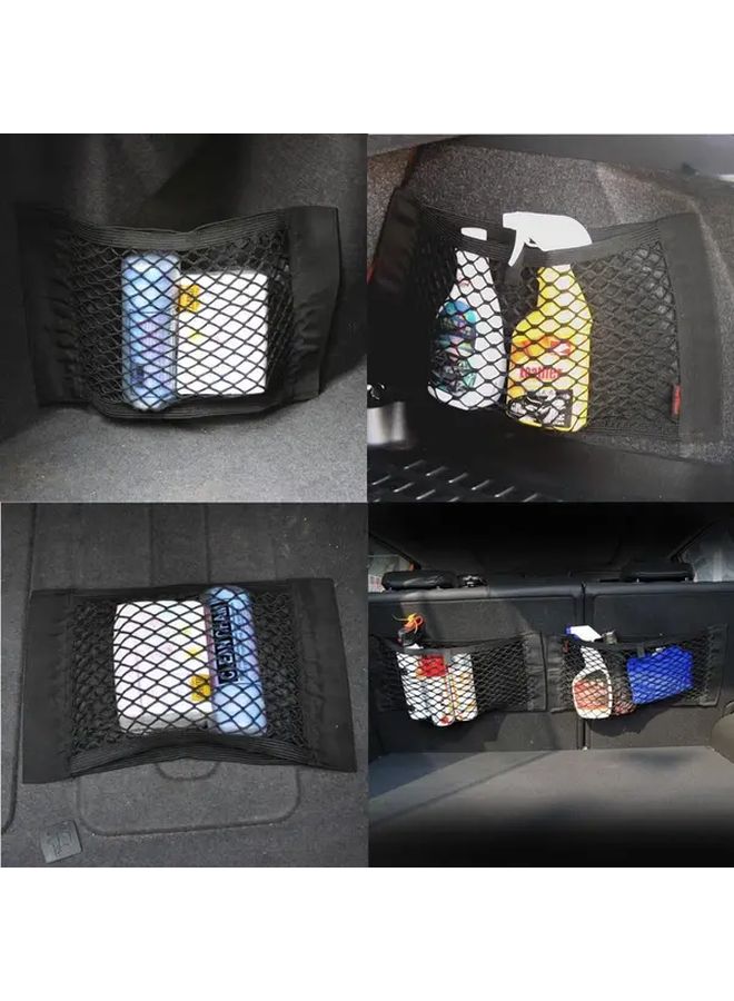 4pcs Heavy Duty Nylon Stretchable Storage Net Organizer 16x10 Black With Hooks And Adhesive Multi Purpose Mesh For Car Trunk Home RV Camping Office Space Saving Solution Car Net Storage Camping Organization Flexible Organizer Durable Mesh Material - Image 4