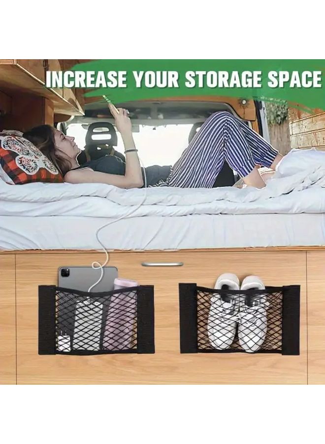 4pcs Heavy Duty Nylon Stretchable Storage Net Organizer 16x10 Black With Hooks And Adhesive Multi Purpose Mesh For Car Trunk Home RV Camping Office Space Saving Solution Car Net Storage Camping Organization Flexible Organizer Durable Mesh Material - Image 5