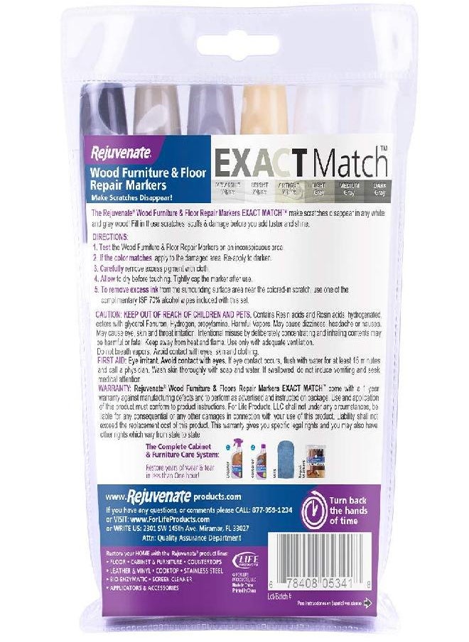Rejuvenate Rejuvenate Exact Match Wood Furniture and Wood Floor Repair Markers for White Furniture & Gray Furniture and Floors - 6 Colors 